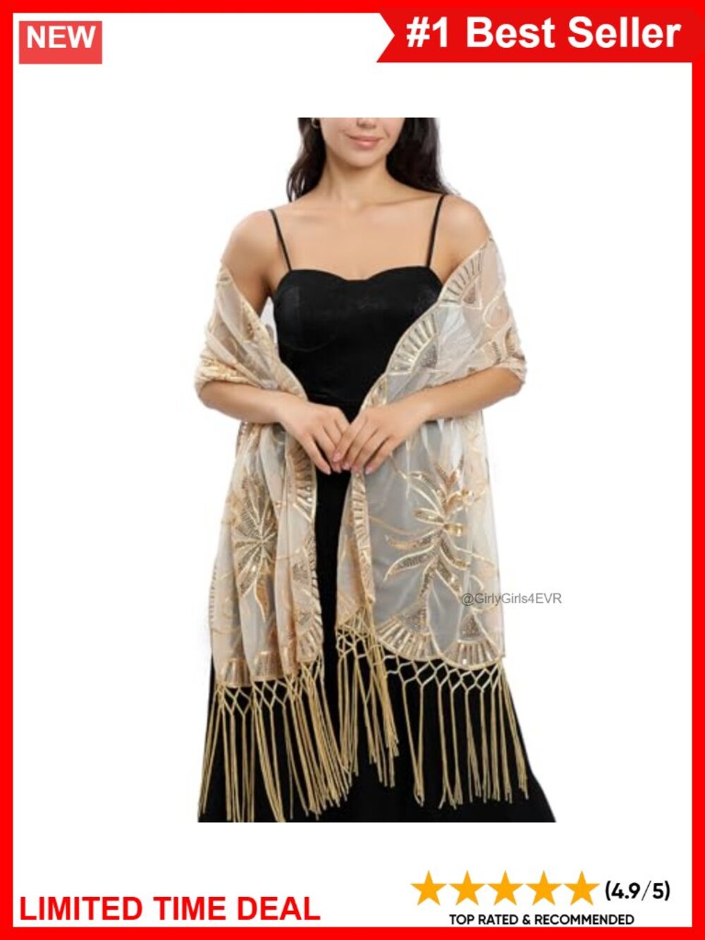 Elegant Glitter Mesh Shawl Wrap Fringe Bridal Scarf Women Formal Wedding